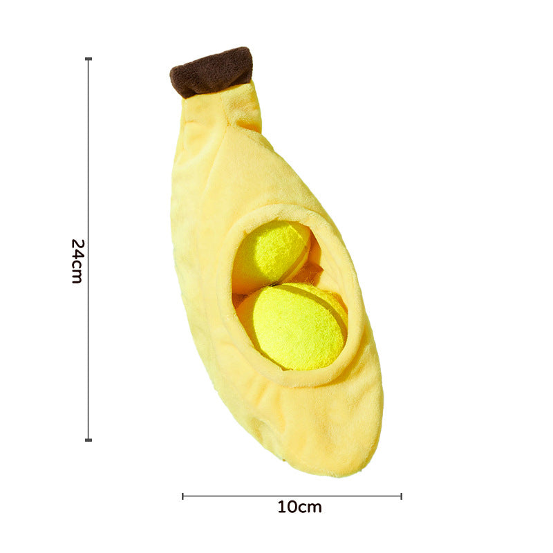 KFX-1503421 Elastic Plush Pet Toy Ball Set - Avocado, Watermelon, Banana, and Pea Shapes - Fun with Loud Paper Sound