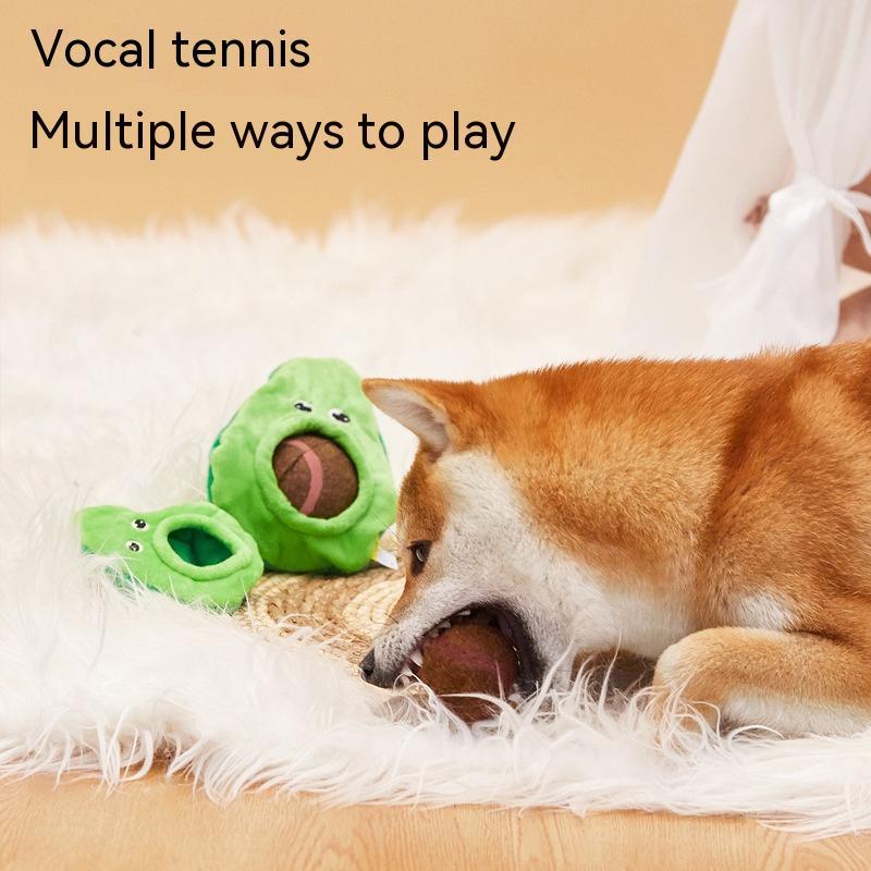 KFX-1503421 Elastic Plush Pet Toy Ball Set - Avocado, Watermelon, Banana, and Pea Shapes - Fun with Loud Paper Sound