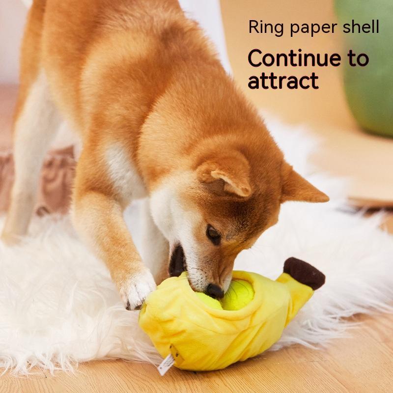 KFX-1503421 Elastic Plush Pet Toy Ball Set - Avocado, Watermelon, Banana, and Pea Shapes - Fun with Loud Paper Sound