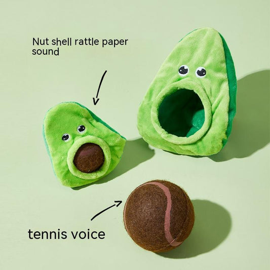 KFX-1503421 Elastic Plush Pet Toy Ball Set - Avocado, Watermelon, Banana, and Pea Shapes - Fun with Loud Paper Sound