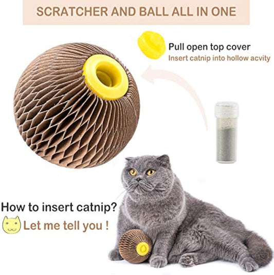KFX-1504061 Catnip Scratch Ball Toy for Cats - Eco-Friendly Refillable Natural Catnip, Combines Scratching and Playing, Reduces Obesity and Loneliness