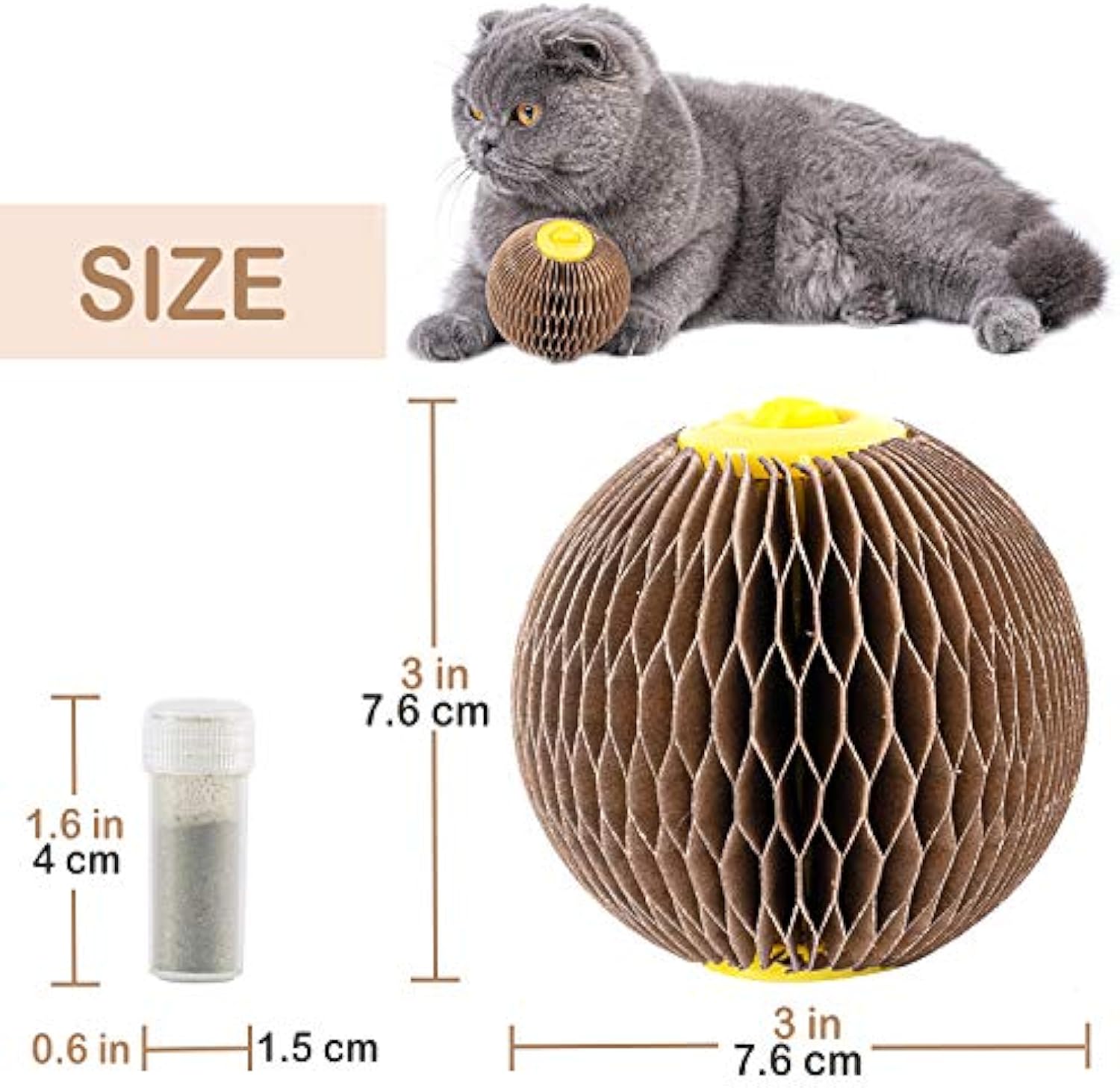 KFX-1504061 Catnip Scratch Ball Toy for Cats - Eco-Friendly Refillable Natural Catnip, Combines Scratching and Playing, Reduces Obesity and Loneliness