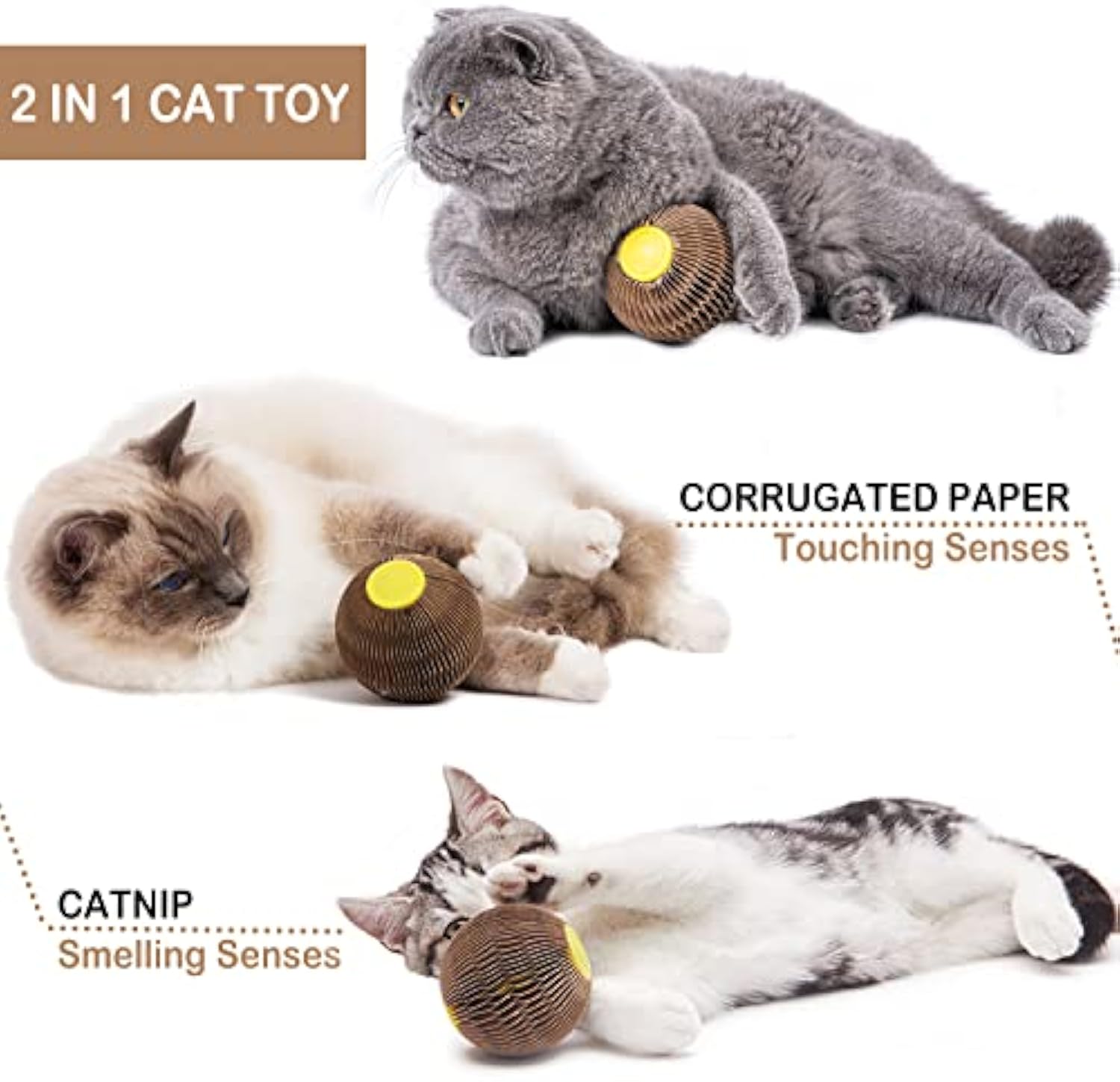 KFX-1504061 Catnip Scratch Ball Toy for Cats - Eco-Friendly Refillable Natural Catnip, Combines Scratching and Playing, Reduces Obesity and Loneliness