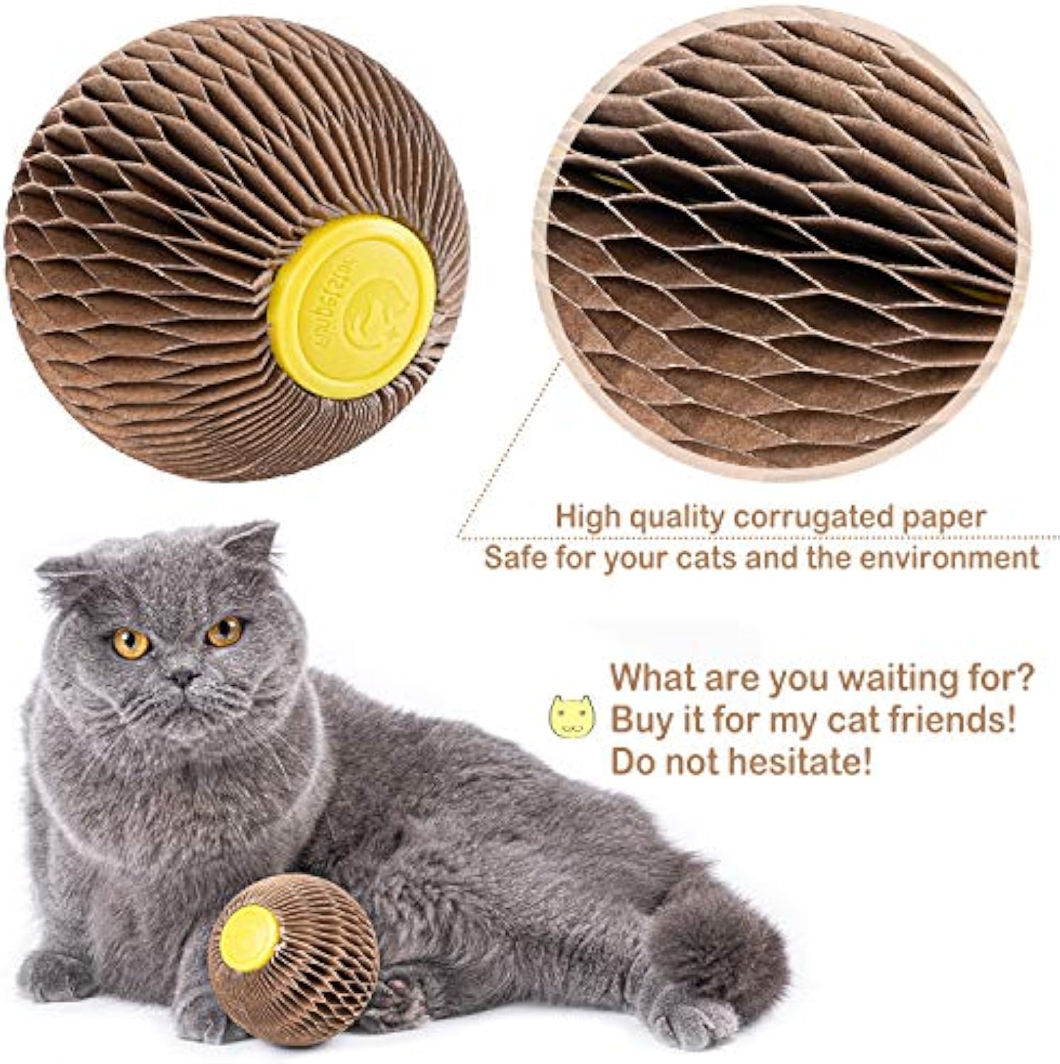 KFX-1504061 Catnip Scratch Ball Toy for Cats - Eco-Friendly Refillable Natural Catnip, Combines Scratching and Playing, Reduces Obesity and Loneliness