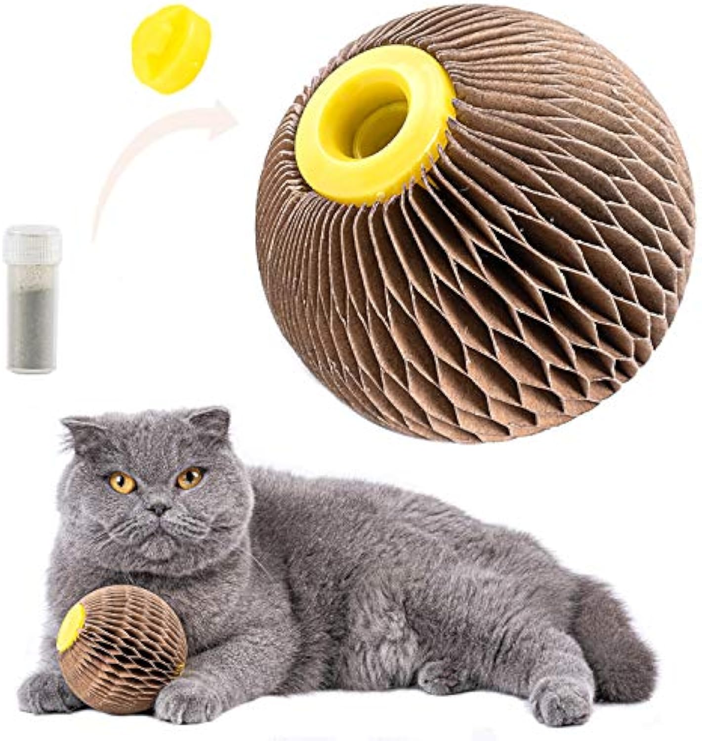KFX-1504061 Catnip Scratch Ball Toy for Cats - Eco-Friendly Refillable Natural Catnip, Combines Scratching and Playing, Reduces Obesity and Loneliness