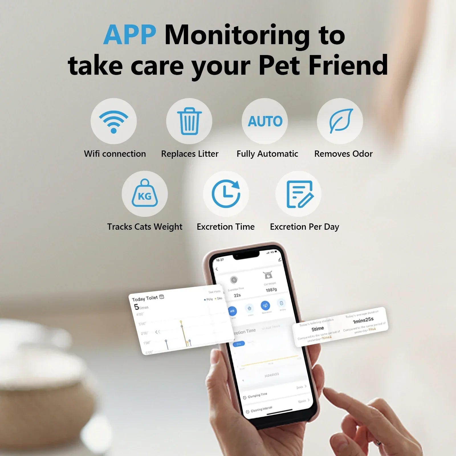 KFX-150419 Intelligent Automatic Self-Cleaning Cat Litter Box - 70L Capacity with WiFi Control, Eco-Friendly Design