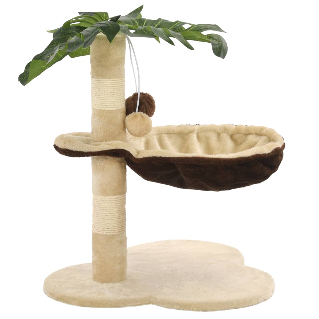 KFX-1505853 Beige and Brown Cat Scratching Post with Cozy Bed and Sisal Wrapped Bar, 50 cm Height