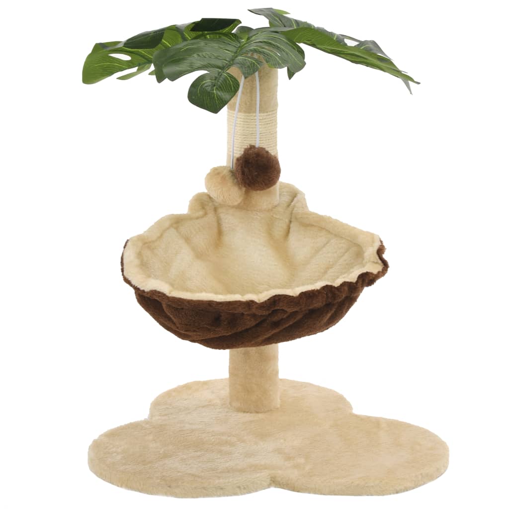 KFX-1505853 Beige and Brown Cat Scratching Post with Cozy Bed and Sisal Wrapped Bar, 50 cm Height