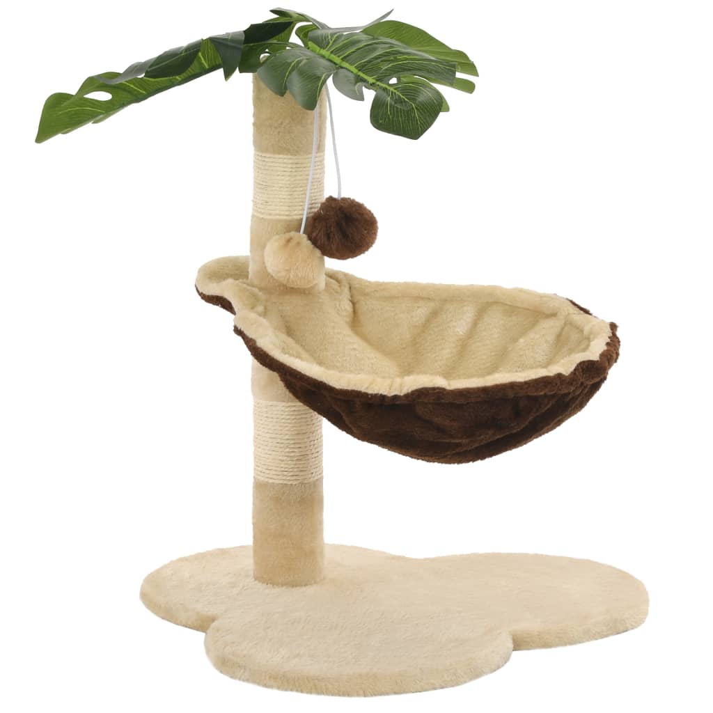 KFX-1505853 Beige and Brown Cat Scratching Post with Cozy Bed and Sisal Wrapped Bar, 50 cm Height