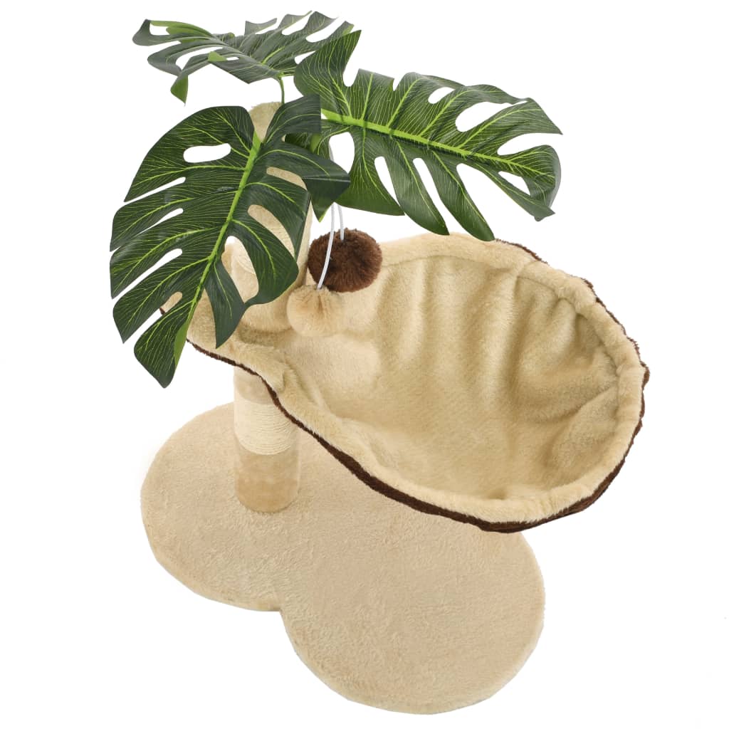 KFX-1505853 Beige and Brown Cat Scratching Post with Cozy Bed and Sisal Wrapped Bar, 50 cm Height