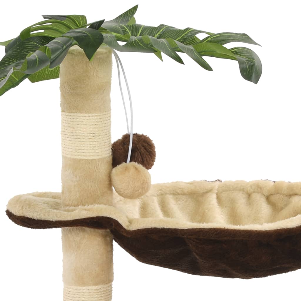 KFX-1505853 Beige and Brown Cat Scratching Post with Cozy Bed and Sisal Wrapped Bar, 50 cm Height