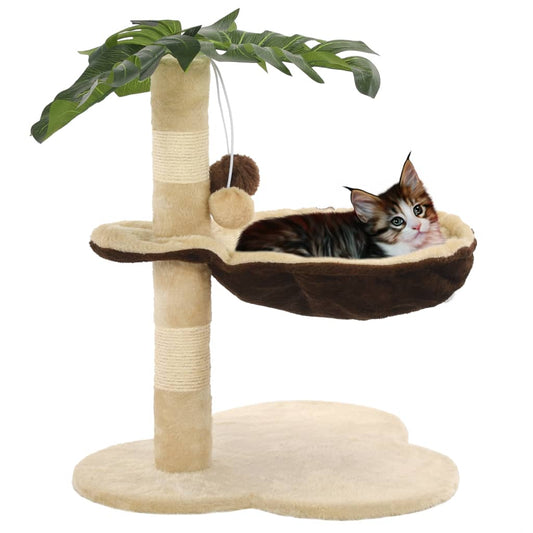 KFX-1505853 Beige and Brown Cat Scratching Post with Cozy Bed and Sisal Wrapped Bar, 50 cm Height