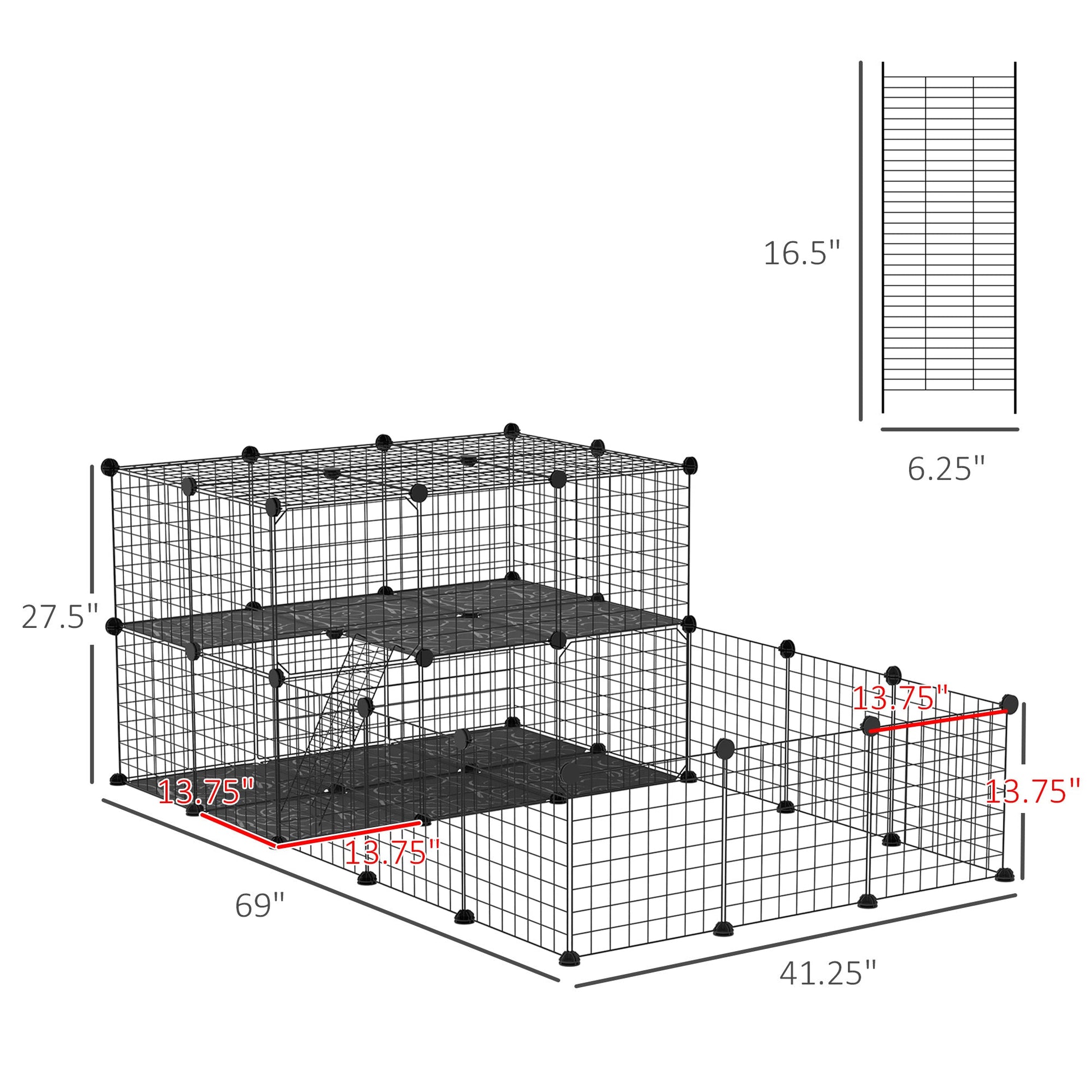 KFX-1506237 Black Pet Playpen with Door - Metal Mesh Cage for Small Animals, Includes Mallet and Non-Slip Mats