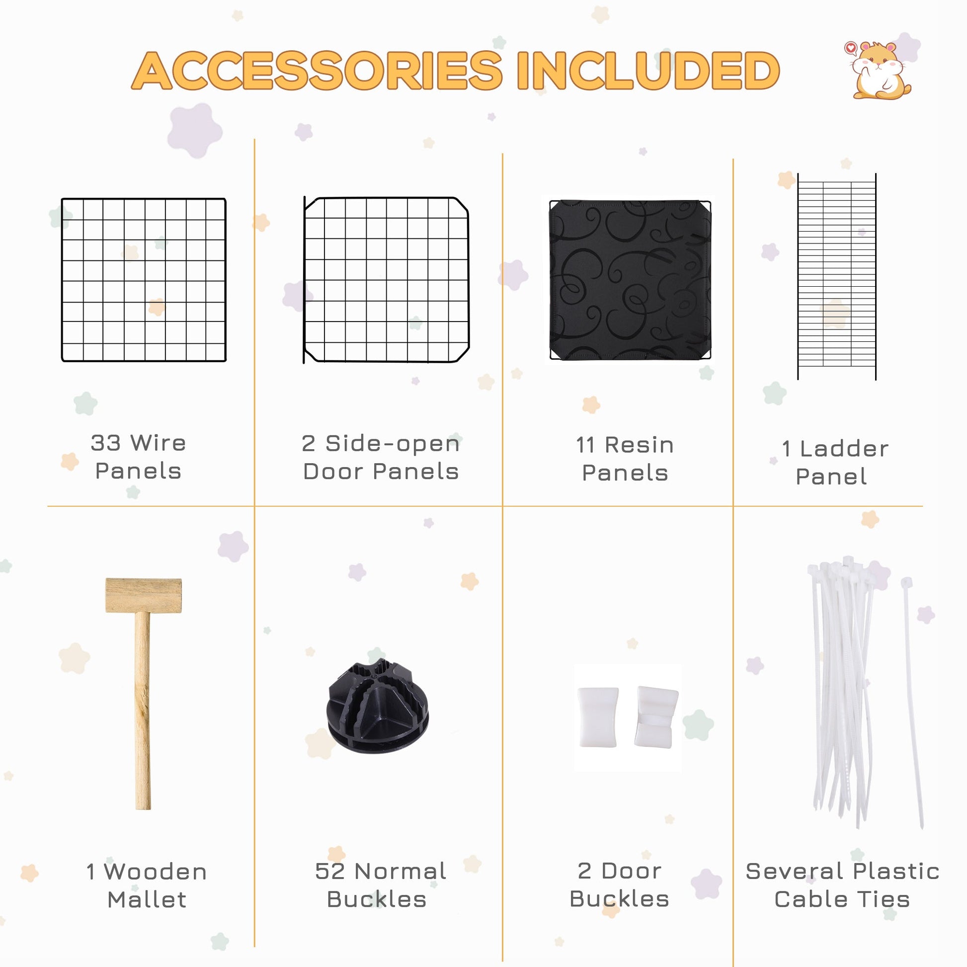 KFX-1506237 Black Pet Playpen with Door - Metal Mesh Cage for Small Animals, Includes Mallet and Non-Slip Mats