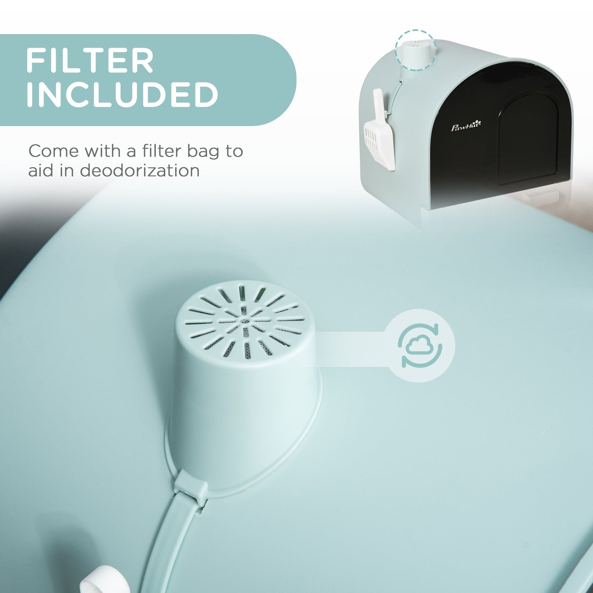 KFX-1508029 Enclosed Cat Litter Box with Lid, Drawer Design, Anti-Leakage, Easy Clean, Odor Control, Green