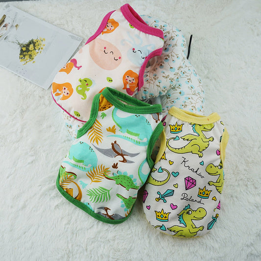 KFX-1508925 Cute Cartoon Dog Vest in Polyester – Multiple Designs: Dinosaur World, Crown Dinosaur, Mermaid, Sizes XS to XL