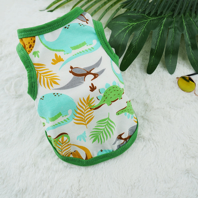 KFX-1508925 Cute Cartoon Dog Vest in Polyester – Multiple Designs: Dinosaur World, Crown Dinosaur, Mermaid, Sizes XS to XL
