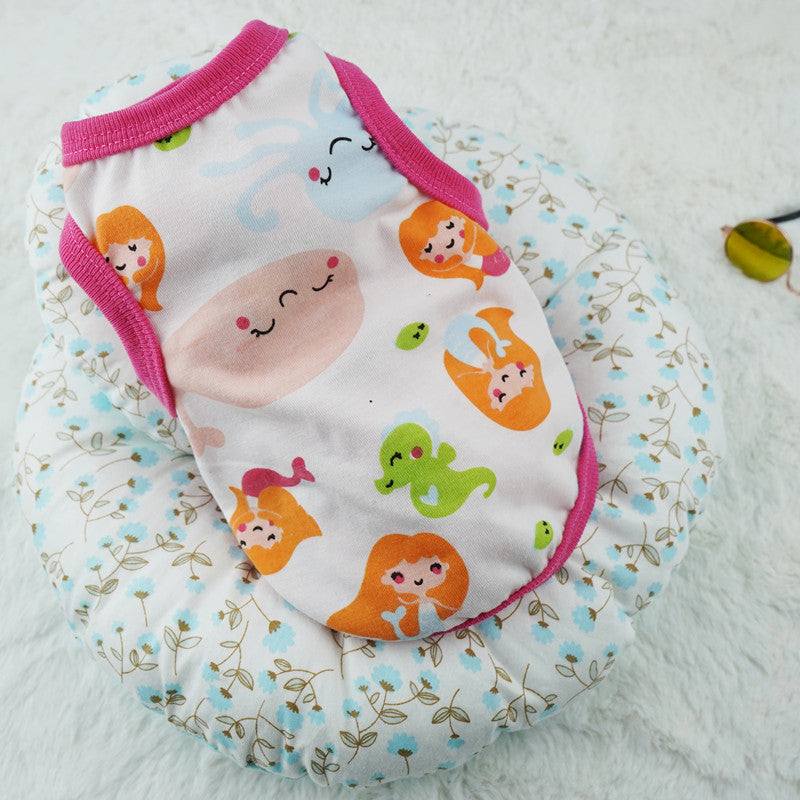 KFX-1508925 Cute Cartoon Dog Vest in Polyester – Multiple Designs: Dinosaur World, Crown Dinosaur, Mermaid, Sizes XS to XL