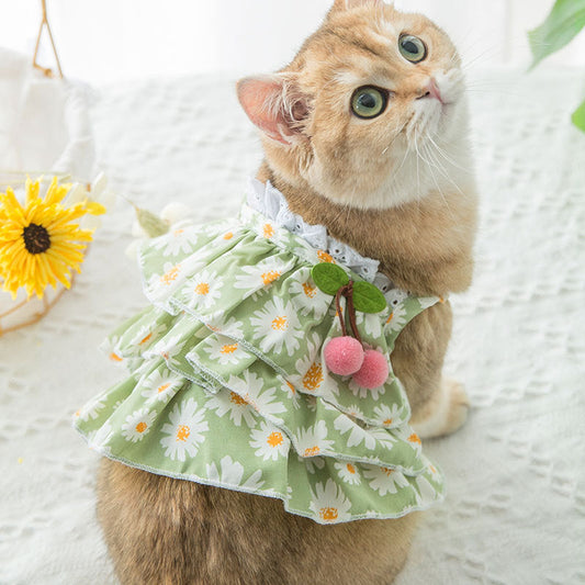 KFX-1510717 Daisy Print Summer Cat Suspender Dress in Green - Various Sizes Available