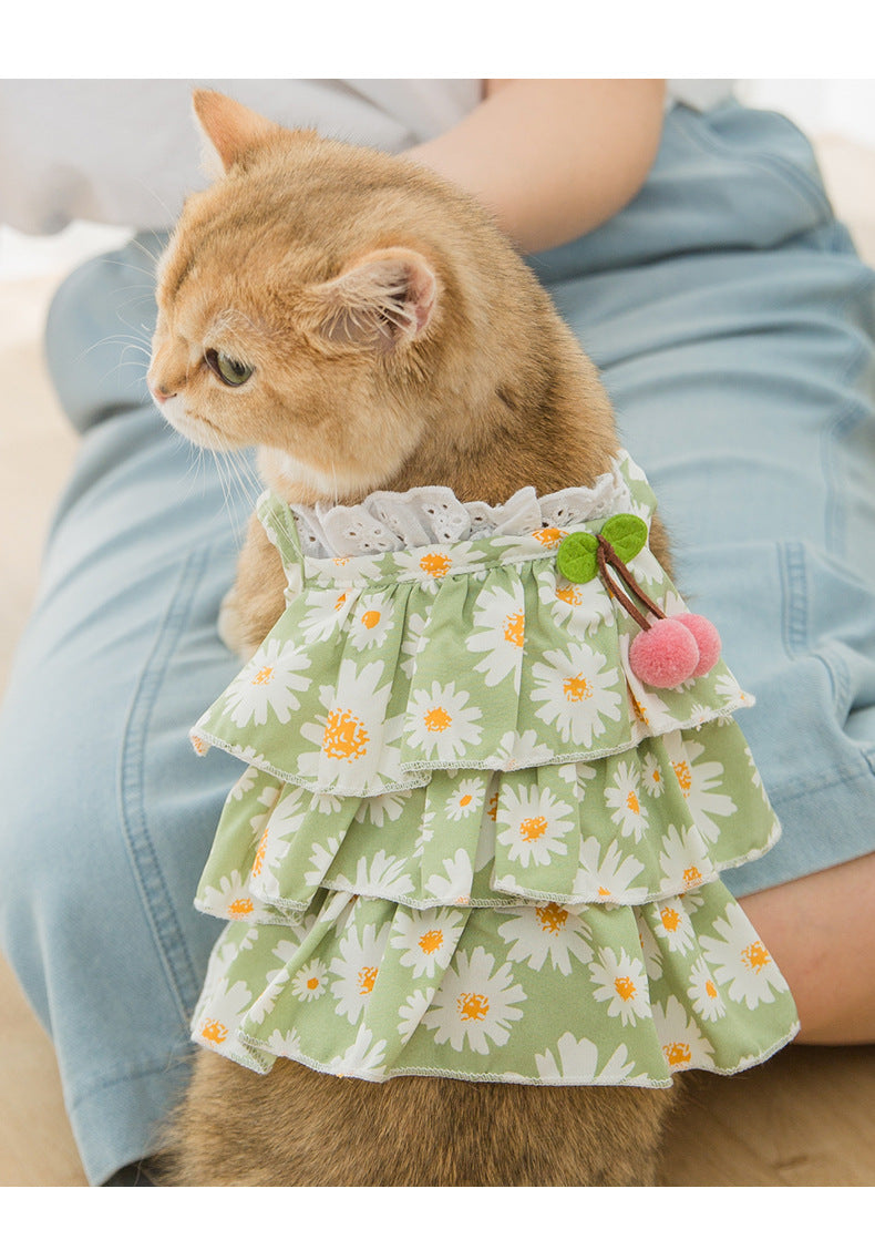 KFX-1510717 Daisy Print Summer Cat Suspender Dress in Green - Various Sizes Available