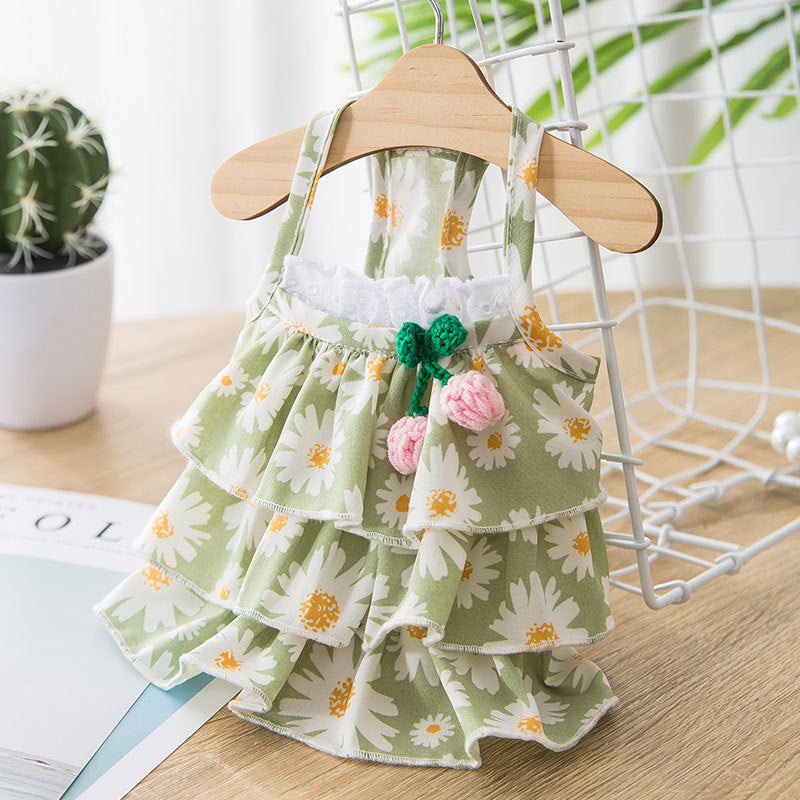 KFX-1510717 Daisy Print Summer Cat Suspender Dress in Green - Various Sizes Available