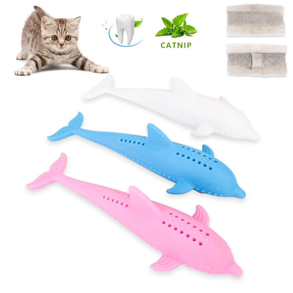 KFX-1510973 Catnip Silicone Fish Molar Stick for Dental Care and Stress Relief - 16x2.5cm