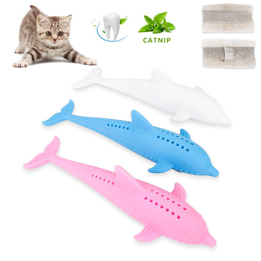 KFX-1510973 Catnip Silicone Fish Molar Stick for Dental Care and Stress Relief - 16x2.5cm