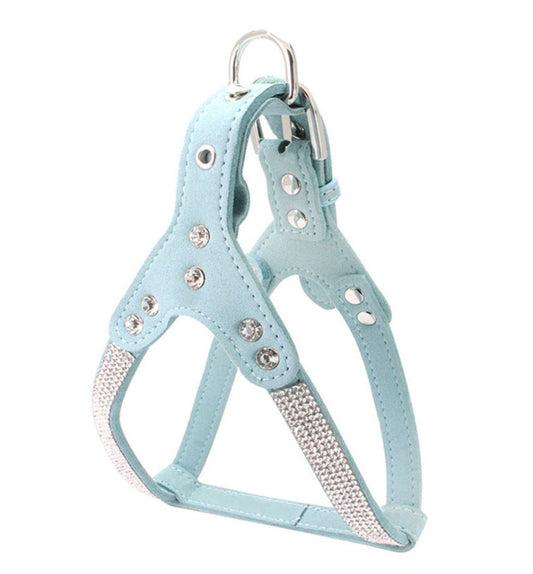 KFX-1511613 Soft Suede Leather Pet Chest Harness with Adjustable Sizing in Multiple Colors