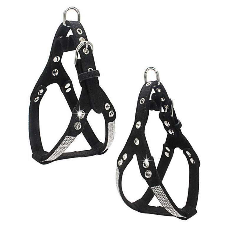 KFX-1511613 Soft Suede Leather Pet Chest Harness with Adjustable Sizing in Multiple Colors