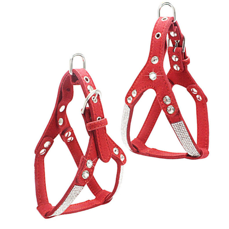 KFX-1511613 Soft Suede Leather Pet Chest Harness with Adjustable Sizing in Multiple Colors