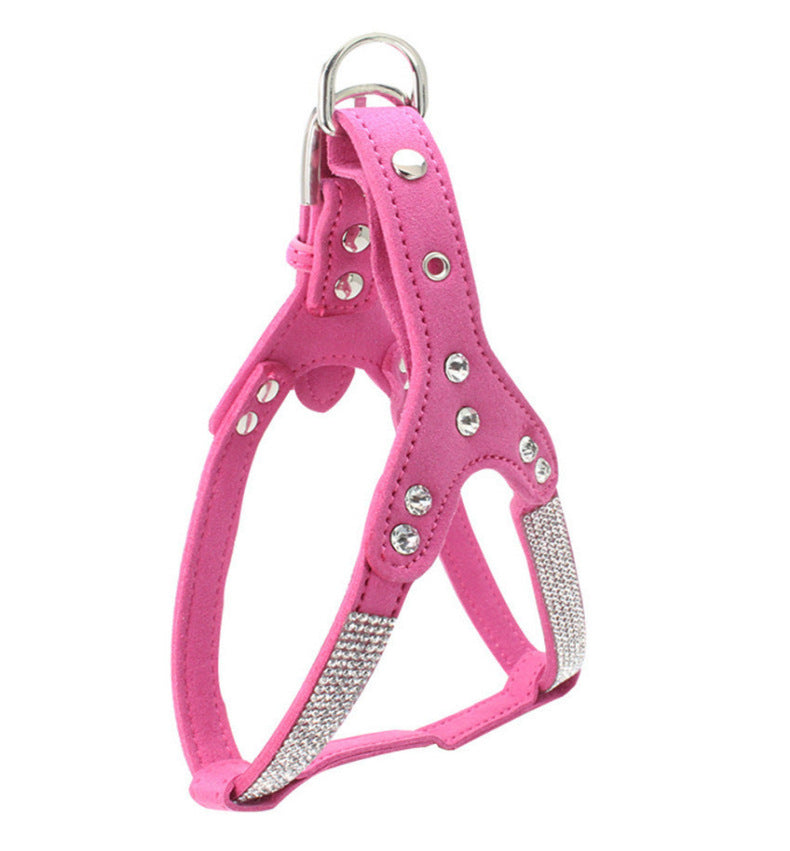 KFX-1511613 Soft Suede Leather Pet Chest Harness with Adjustable Sizing in Multiple Colors