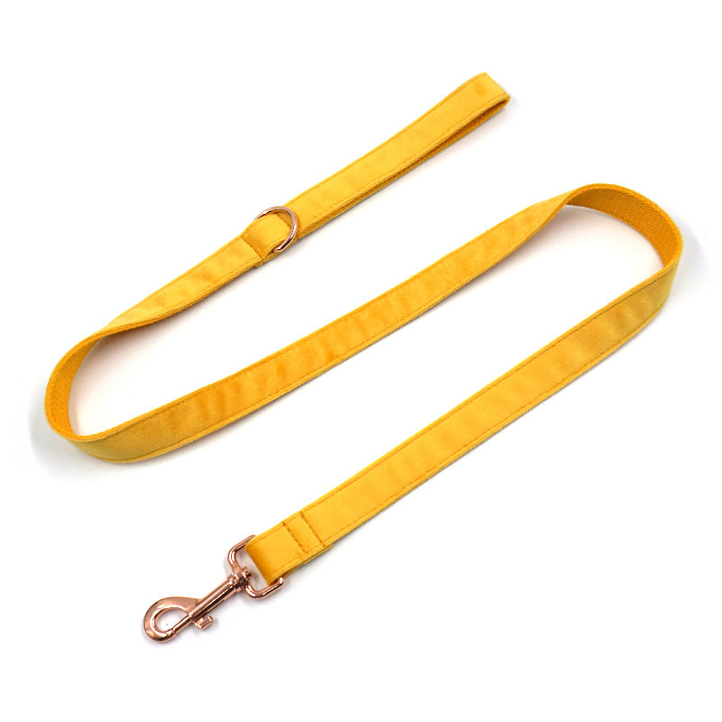 KFX-1512125 Turmeric Velvet Dog Collar Set with Rose Gold Buckle and Bow
