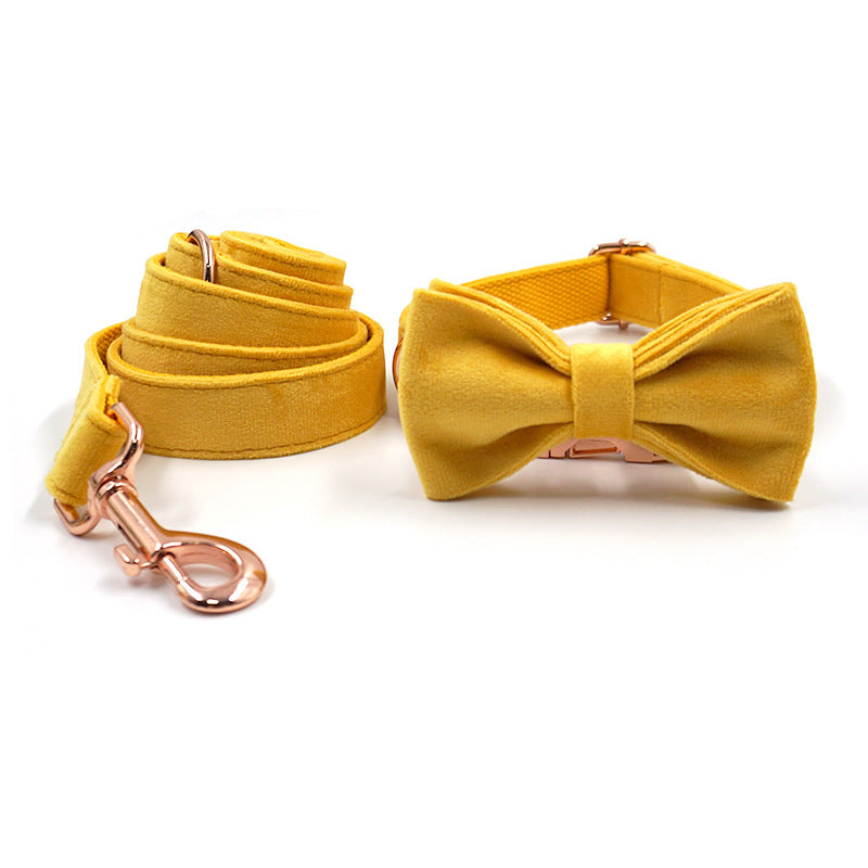 KFX-1512125 Turmeric Velvet Dog Collar Set with Rose Gold Buckle and Bow