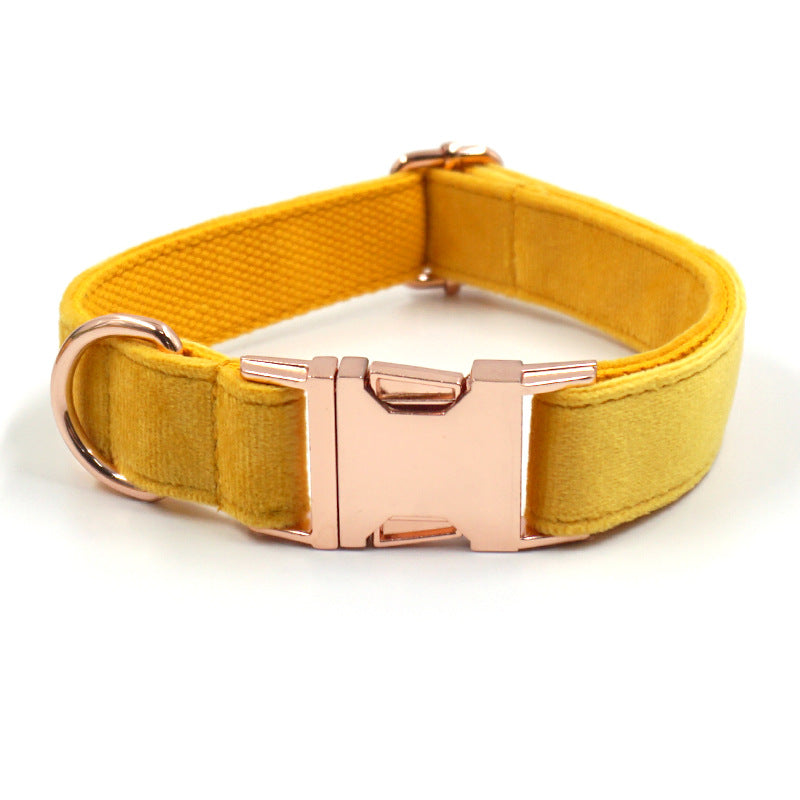 KFX-1512125 Turmeric Velvet Dog Collar Set with Rose Gold Buckle and Bow