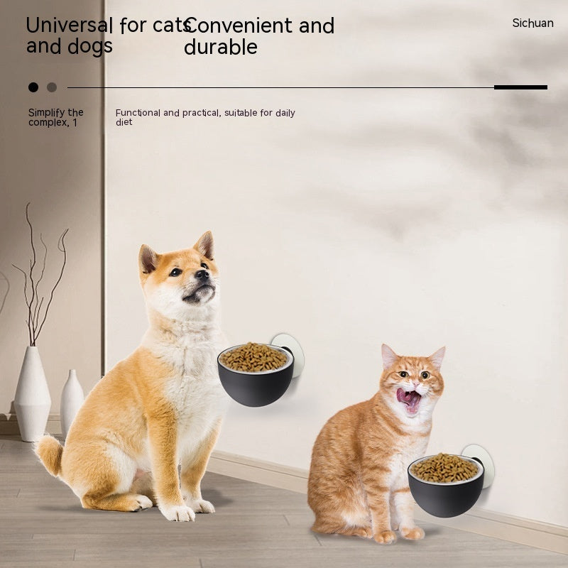 KFX-1514301 Magnetic Suction Pet Feeder - Cat and Dog Food Bowl, Plastic/Stainless Steel, 14x14x8CM
