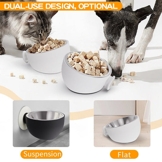 KFX-1514301 Magnetic Suction Pet Feeder - Cat and Dog Food Bowl, Plastic/Stainless Steel, 14x14x8CM