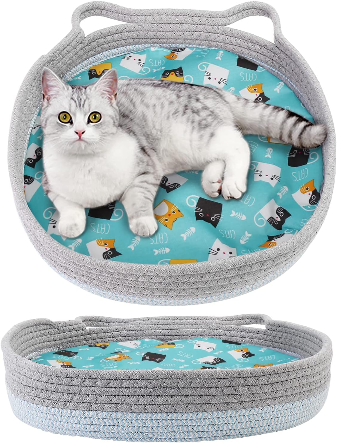 KFX-1515581 Cozy Cooling Round Cat Bed with Wicker Design, Washable Cotton Nest for Indoor Cats