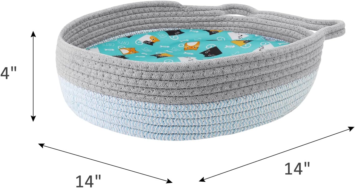 KFX-1515581 Cozy Cooling Round Cat Bed with Wicker Design, Washable Cotton Nest for Indoor Cats