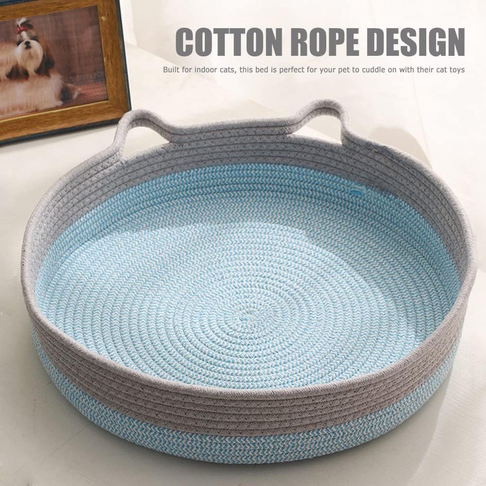 KFX-1515581 Cozy Cooling Round Cat Bed with Wicker Design, Washable Cotton Nest for Indoor Cats