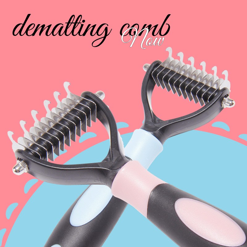 KFX-1519677 Pet Dematting Comb for Medium and Long-Haired Dogs and Cats - Stainless Steel Grooming Tool for Mat and Tangle Removal