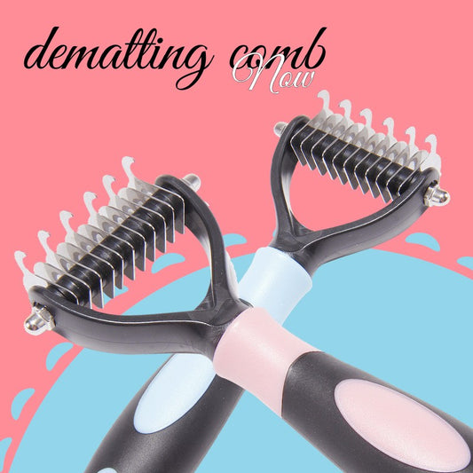 KFX-1519677 Pet Dematting Comb for Medium and Long-Haired Dogs and Cats - Stainless Steel Grooming Tool for Mat and Tangle Removal