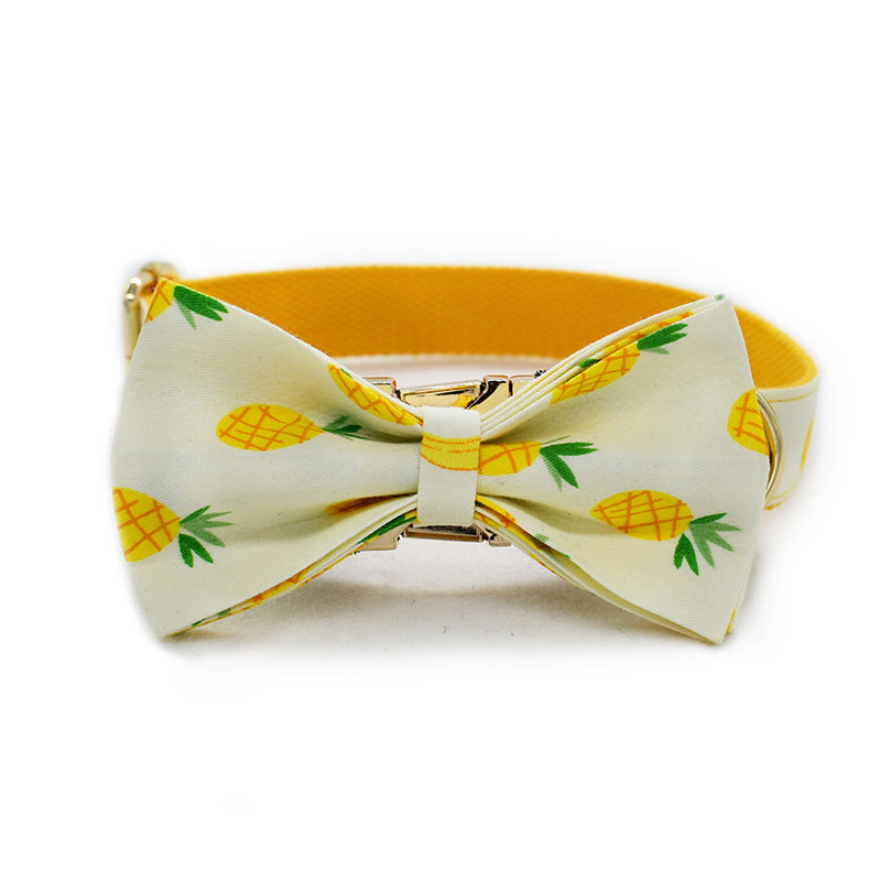 KFX-1520061 Yellow Pineapple Dog Collar - Stylish and Durable Nylon with Bow Design, Sizes S-XL