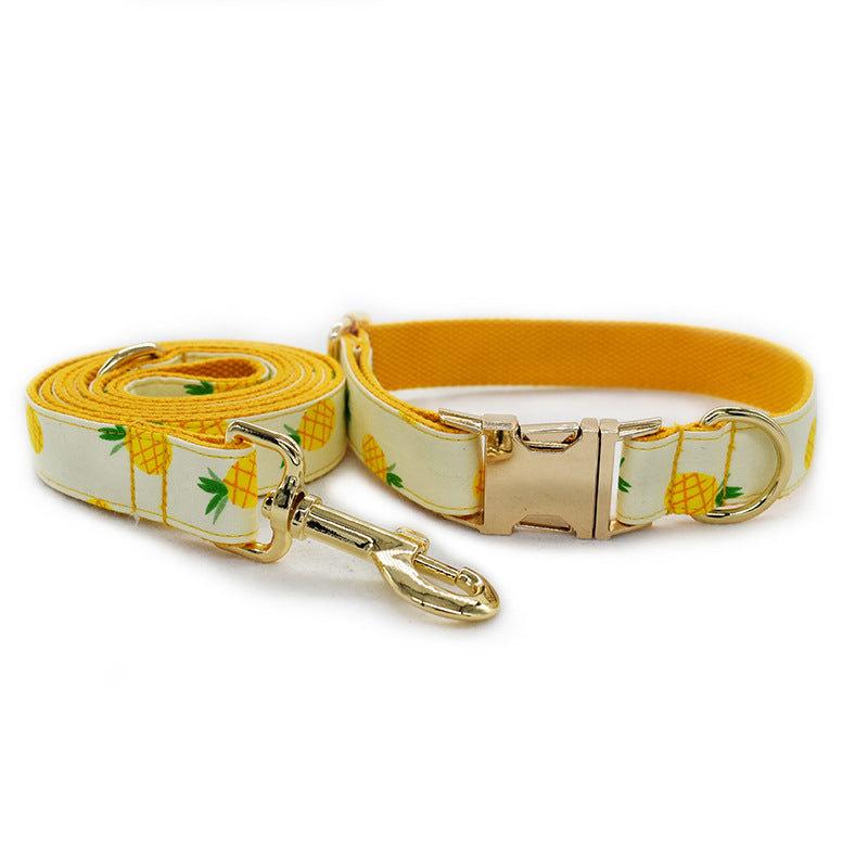 KFX-1520061 Yellow Pineapple Dog Collar - Stylish and Durable Nylon with Bow Design, Sizes S-XL