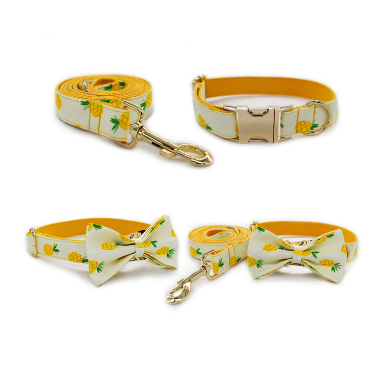 KFX-1520061 Yellow Pineapple Dog Collar - Stylish and Durable Nylon with Bow Design, Sizes S-XL