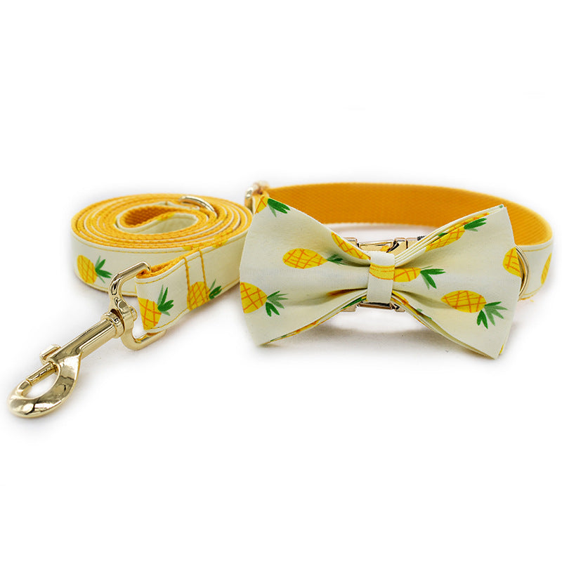 KFX-1520061 Yellow Pineapple Dog Collar - Stylish and Durable Nylon with Bow Design, Sizes S-XL