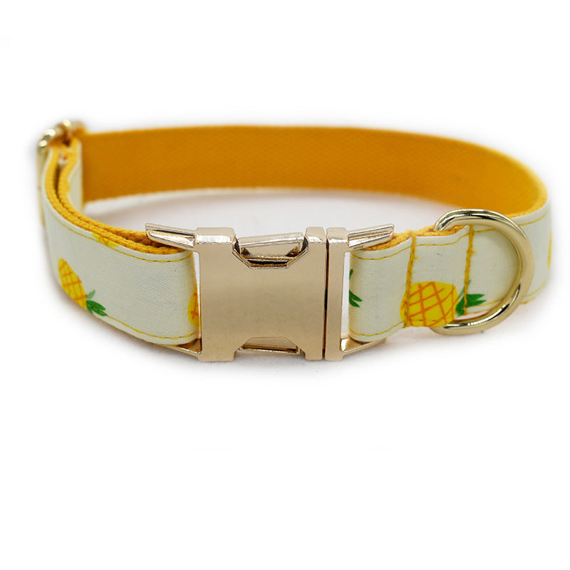 KFX-1520061 Yellow Pineapple Dog Collar - Stylish and Durable Nylon with Bow Design, Sizes S-XL