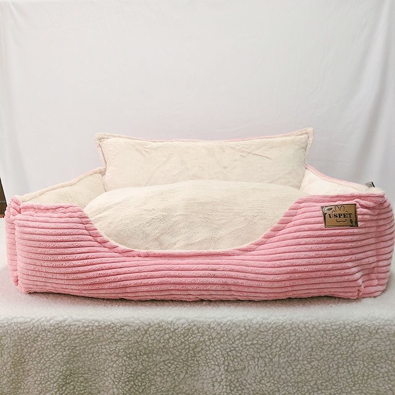 KFX-1523901 Cozy Removable Washable Plush Dog Bed with Corduroy Backrest - Medium & Large Sizes Available