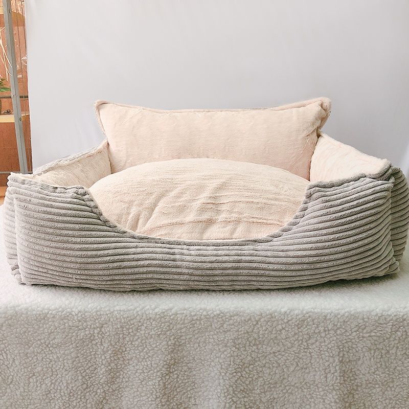 KFX-1523901 Cozy Removable Washable Plush Dog Bed with Corduroy Backrest - Medium & Large Sizes Available