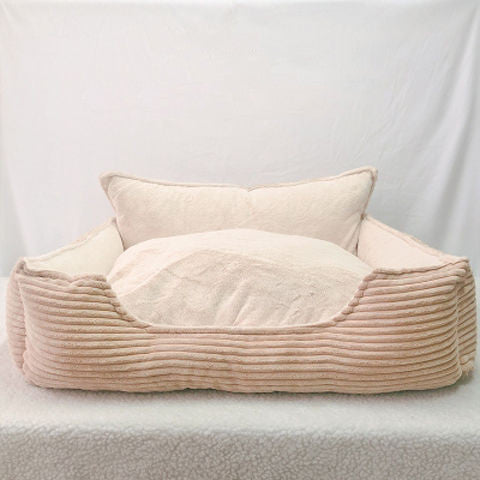 KFX-1523901 Cozy Removable Washable Plush Dog Bed with Corduroy Backrest - Medium & Large Sizes Available