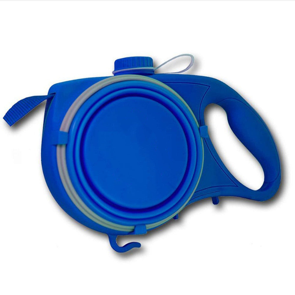 KFX-1525309 Retractable Multifunctional Pet Leash with Ergonomic Handle and Silicone Folding Bowl